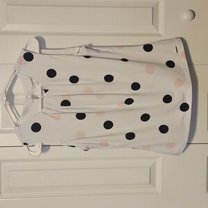Calvin Klein White Sleeveless Polka Dot Blouse with Black and Blush Dots